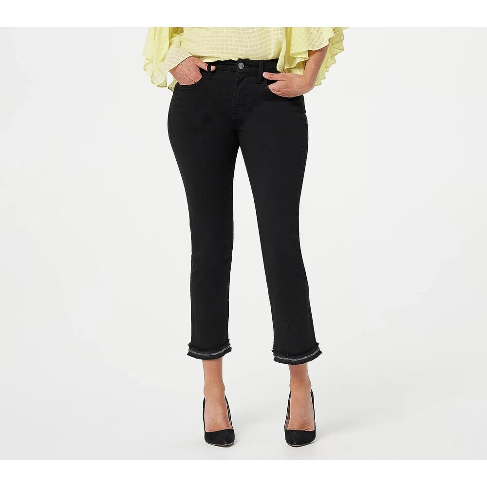 Jen7 by 7 For All Mankind Ankle Straight W/ Frayed Hem Pants Black 6 New